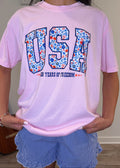 Pink Floral USA T-Shirt