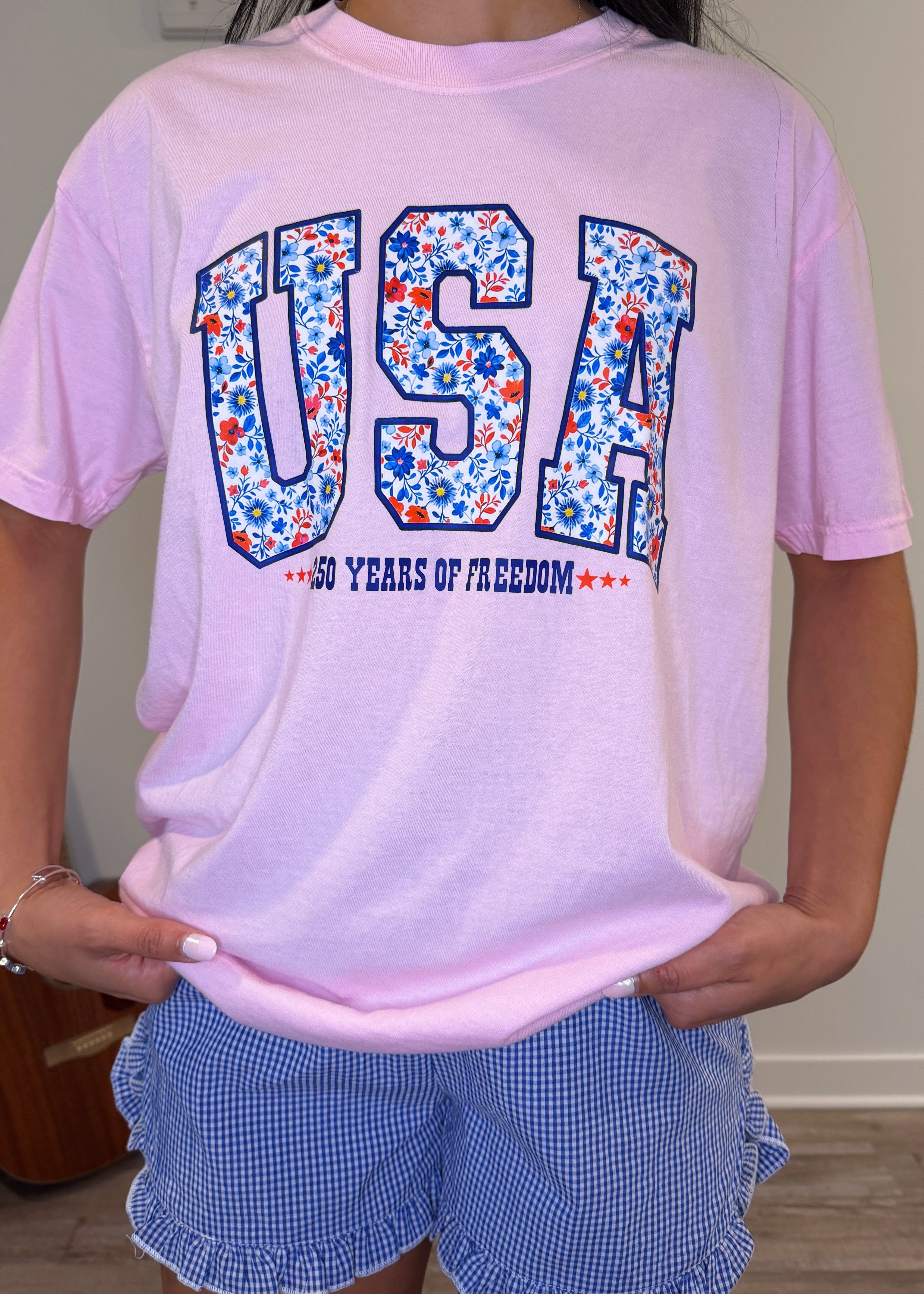 Pink Floral USA T-Shirt