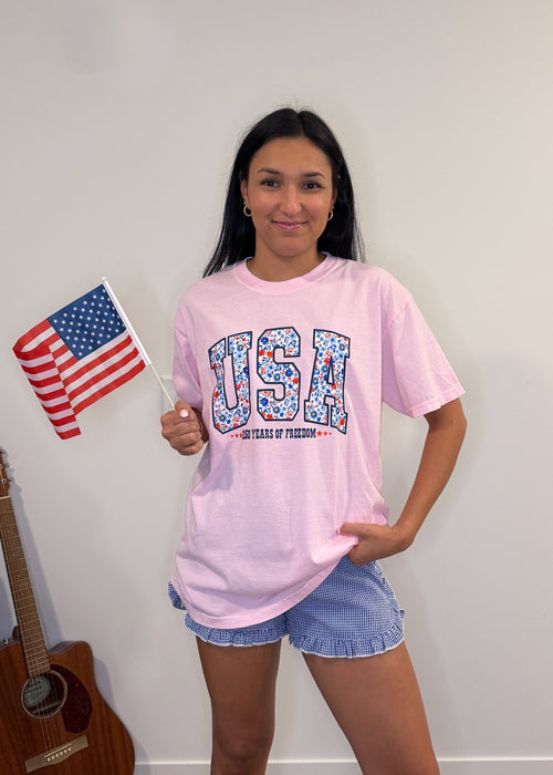Pink Floral USA T-Shirt